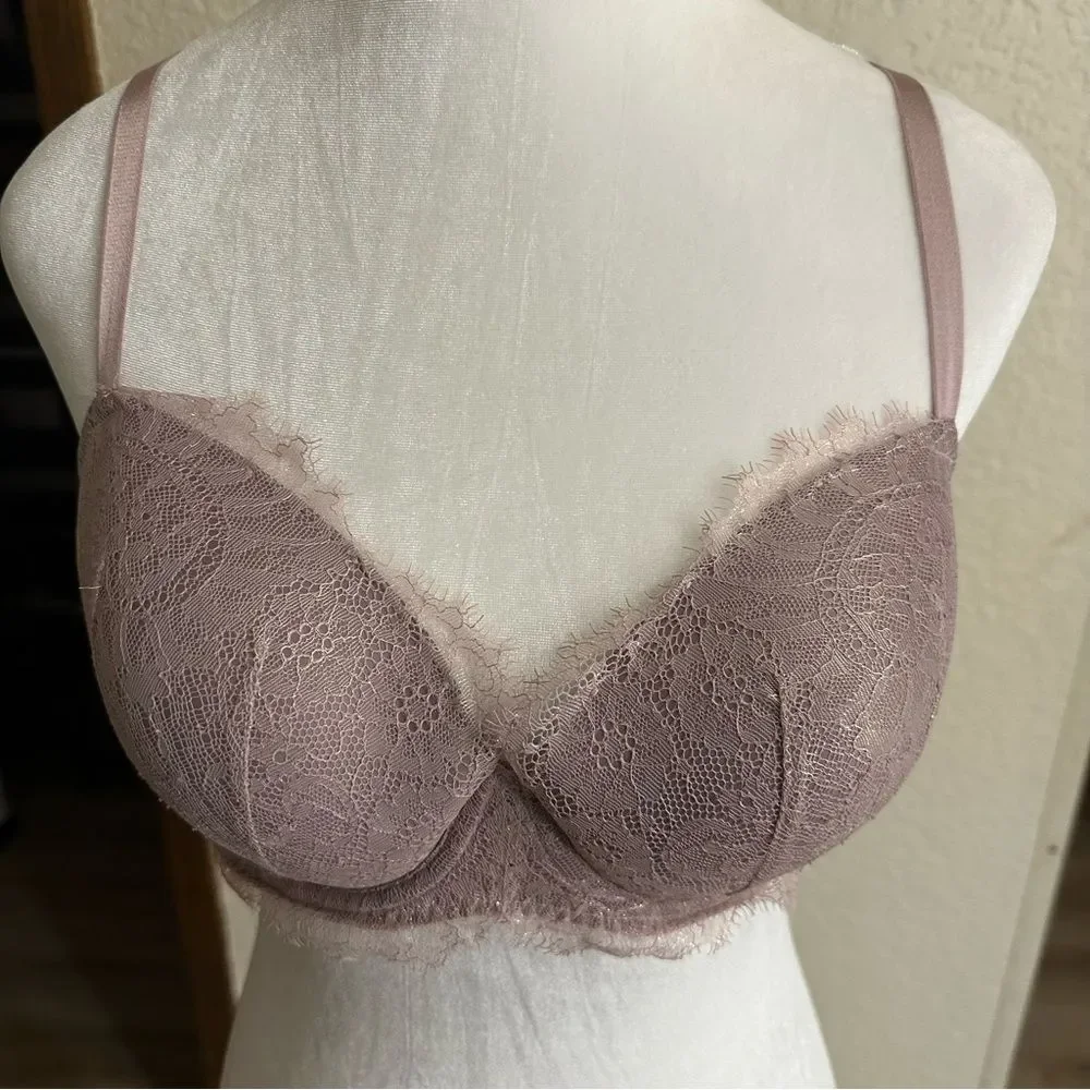 Victoria's Secret Dream Angels Lined Demi Bra Mauve 36D Womens‎ Lace Shimmer